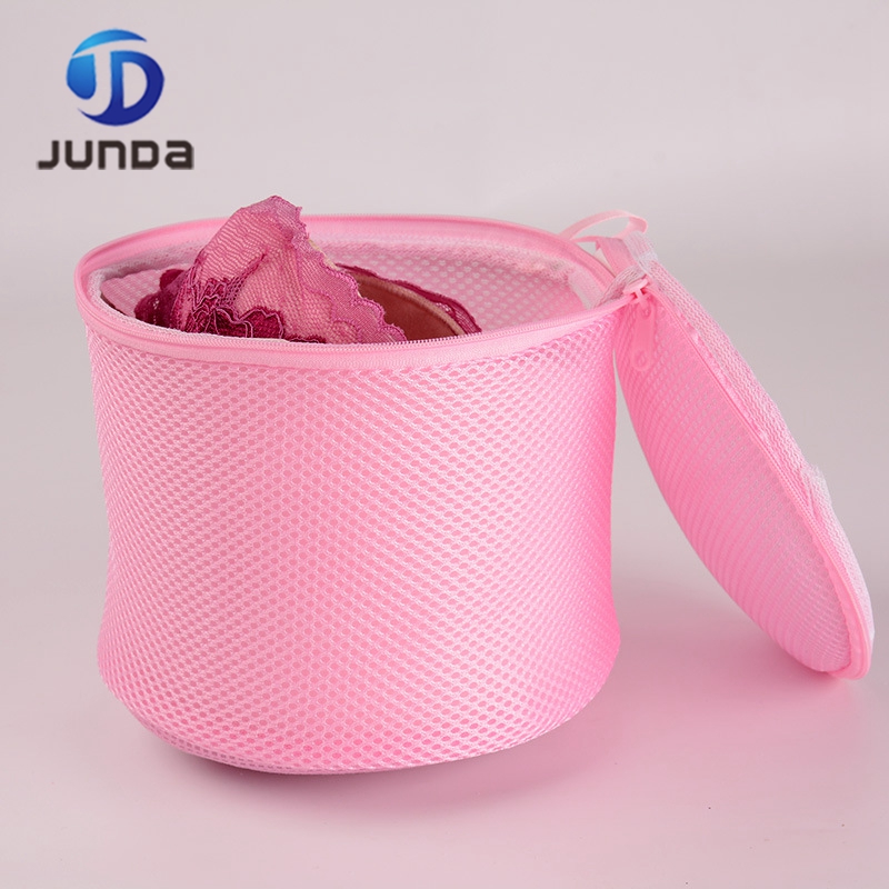 Custom Eco-friendly pink portable foldable Travel zipper Clothes Lingerie polyester mesh laundry bag