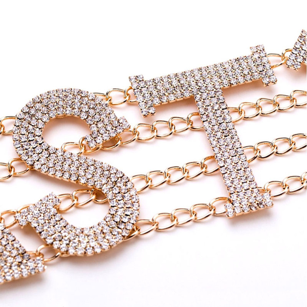 Shiny Crystal FANCY Letter Choker Necklace Jewelry for Women Rhinestone Collar Necklace Clavicle Chain Statement Big Choker