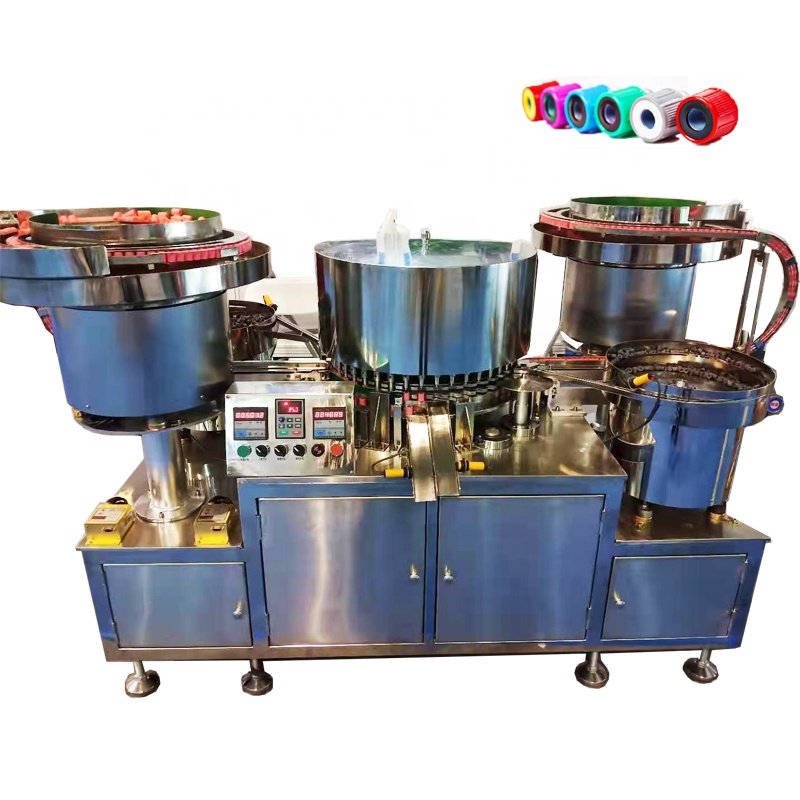 Automatic assembly machine for blood collection tube rubber stopper and cap assembling