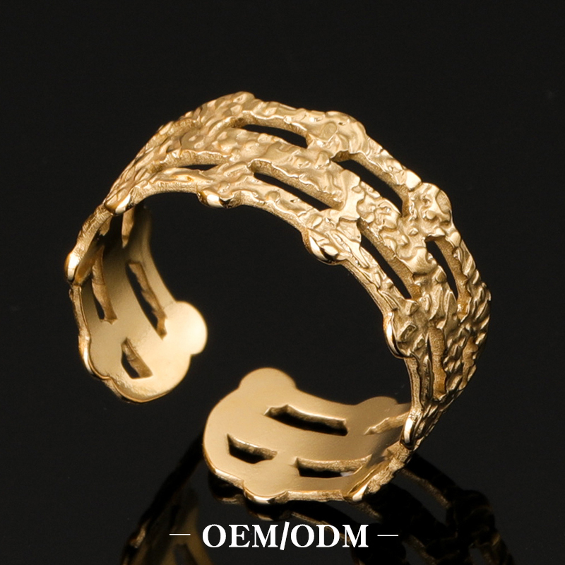 2021 new adjustable rings texture 18k gold plated stainless steel unique ring