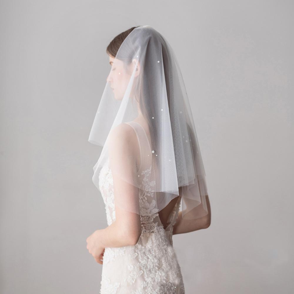 2021 Simple Pearl Tulle Wedding Veils White Ivory Bridal Veil for Bride for Mariage Wedding Accessories