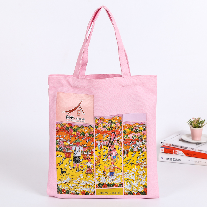 Private label thermal transfer print rope handle large pink canvas cotton bag for girl clothing