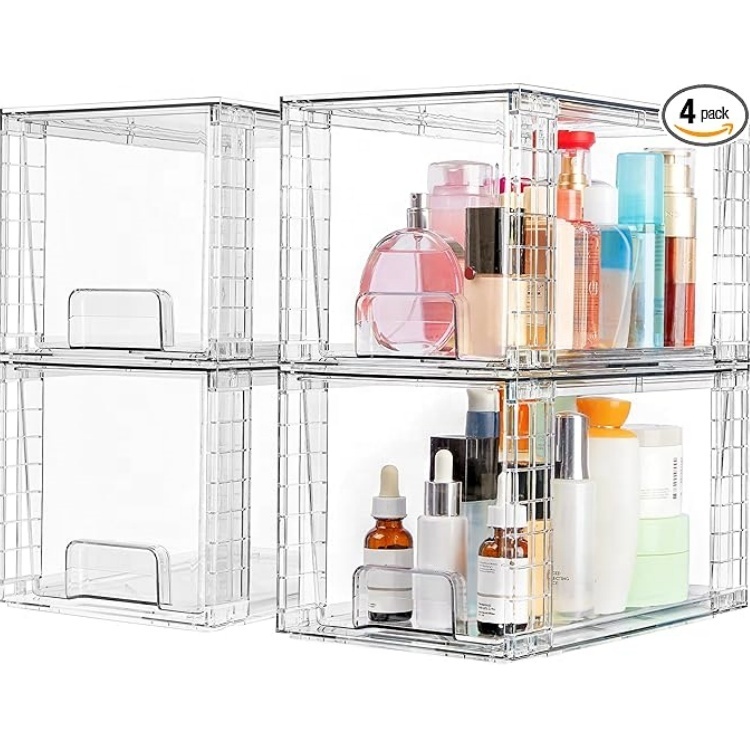 Modern stacked transparent acrylic drawer antislip acrylic storage drawer acrylic storage box for kitchen sink cabinet cosmetics