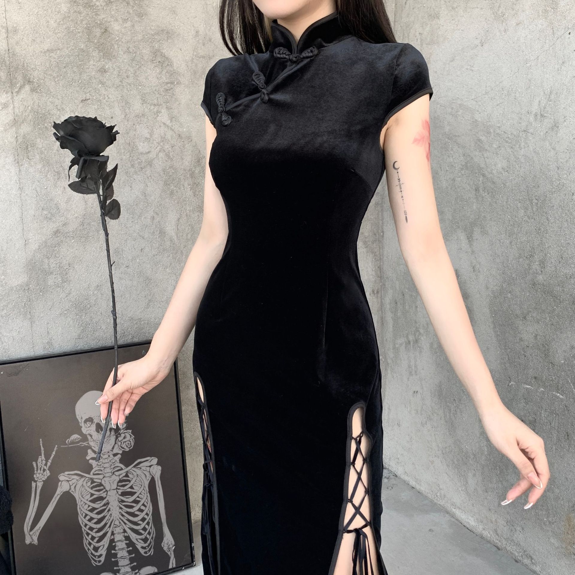 Ins, винтажный стиль, плюс размер, Cheongsam, женское осеннее платье с открытой вилкой, сексуальное платье Qipao, Дамское облегающее платье