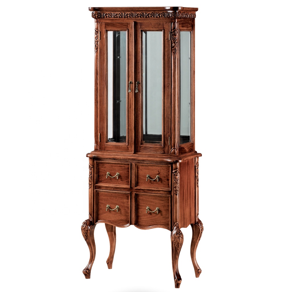 Solid Wood Antique French Cabinet for Living Room Bedroom Kitchen Hotel Dining Elegant Glass Display Furniture Home Appliance