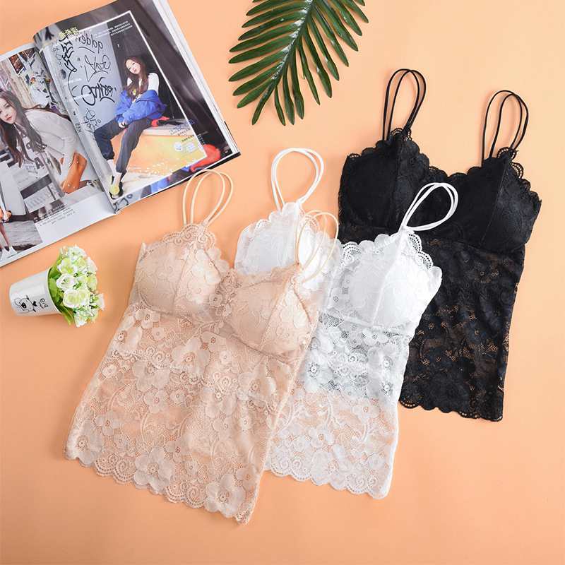 Sexy Lingerie Women Padded Lace Sling Camisole Ladies Double Straps Wrap Chest Beauty Back Long Line Tube Tank Tops