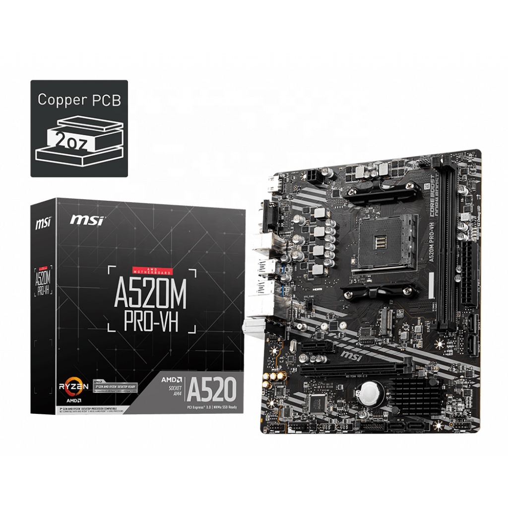 Материнская плата MSI A520M PRO VH Pro mATX 3rd Gen AM4 M.2 DDR4 поддерживает процессоры для настольных ПК SATA 6 Гб/с USB 3,0 Micro ATX
