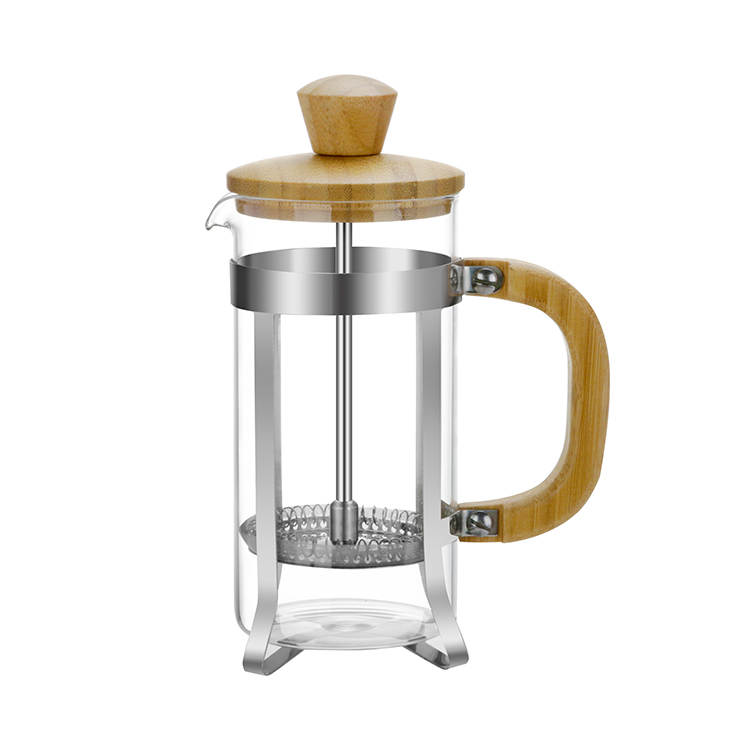 Amazon Hot 350ml Insulated Bamboo Cover Heat-resistant Glass Prensa Francesa Bamboo Coffee French Press Coffee Maker