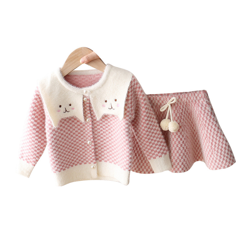 Autumn winter sets skirt fashionable female baby lovely cat cardigan sweater two sets skirt baby clothes baby girl clothes