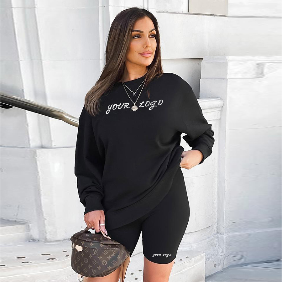 wholesale custom logo biker short set fitness wear jogging two piece women joggers suits set