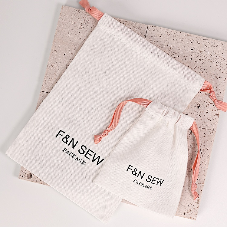 White Linen Cotton Gift Bags Packing Jewelry Drawstring Pouch Cotton Organic Cotton Muslin Fabric Drawstring Bags