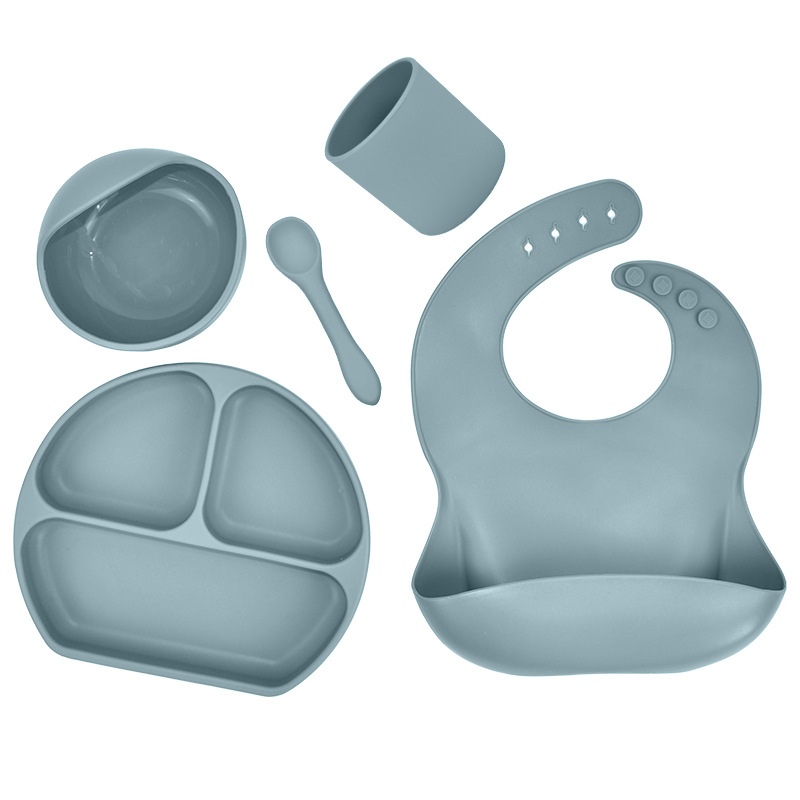 Silicone children's suction cup bowl bib baby dinner plate water cup complementary food bowl spoon saliva pocket tableware