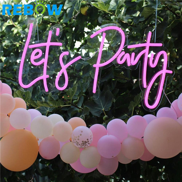 Rebow лучшие продажи «Let's Party» светодиодный неоновый Световой значок гибкий Изготовленный На Заказ Акриловая светодиодная неоновая вывеска для организаций и магазинов с буквенным принтом