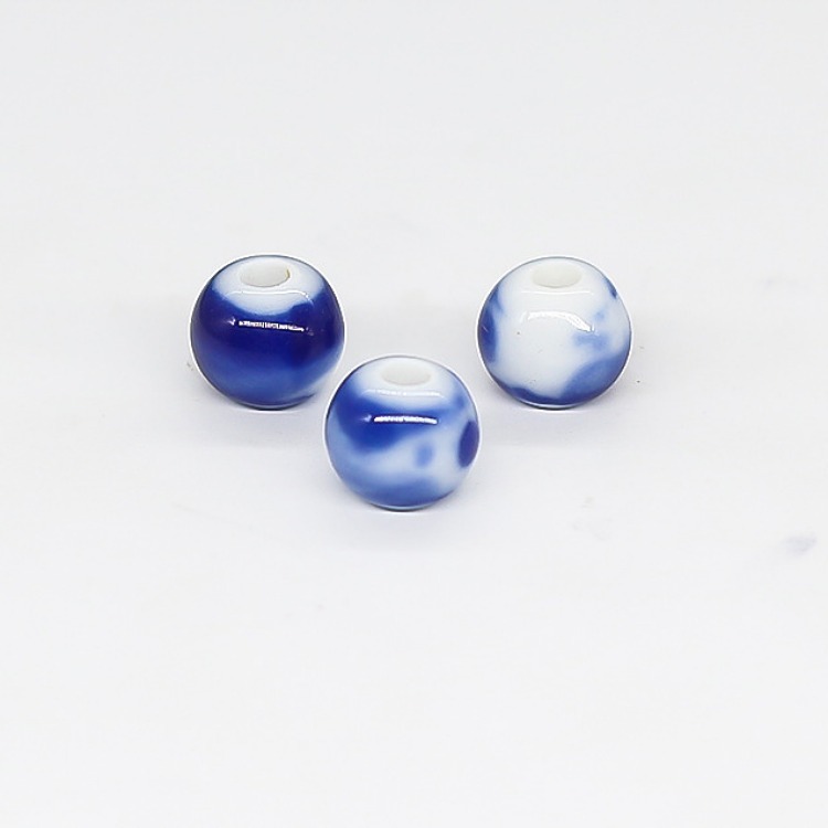 8mm Ceramic round Beads in Blue White Porcelain and Clay for Making Bracelets Necklaces Hair Accessories
