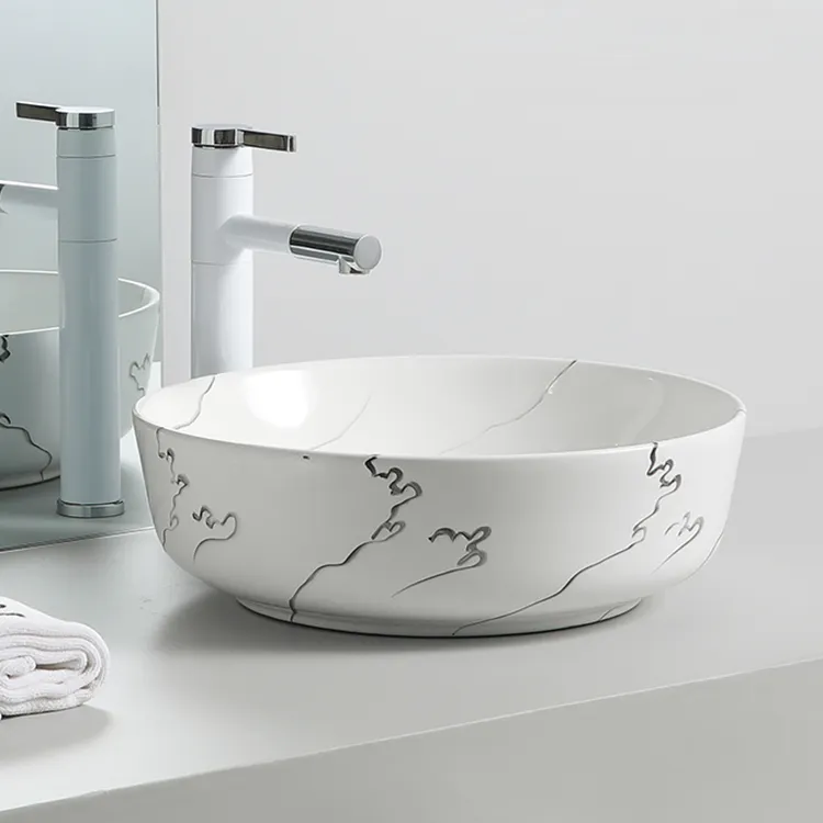 Modern style oval shape ceramic white luxury basin marbles table top porcelain bathroom sink