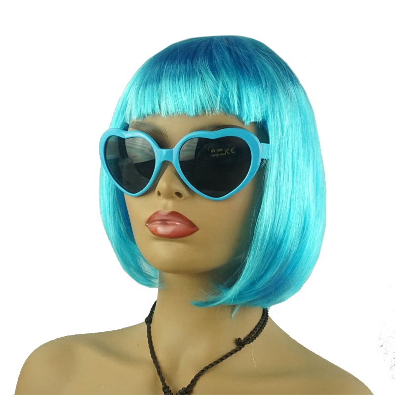 Short Straight Hair with Sun Glasses Synthetic Funny Wigs Halloween Cheap Party Props Colorful BOB Wig