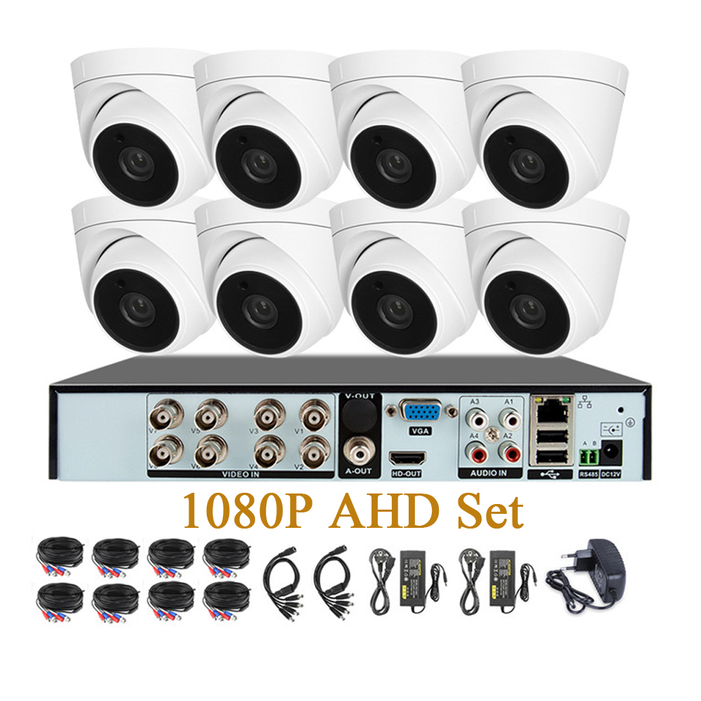 Дешевая 8-канальная AHD камера для наблюдения DVR, комнатная купольная камера видеонаблюдения 1080p, набор аналоговых камер наблюдения
