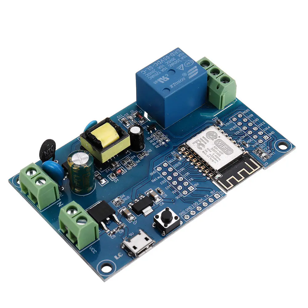 ESP-12F AC/DC источник питания ESP8266 AC90-250V/DC7-12V/USB5V Wi-Fi один триггерный релейный модуль макетная плата