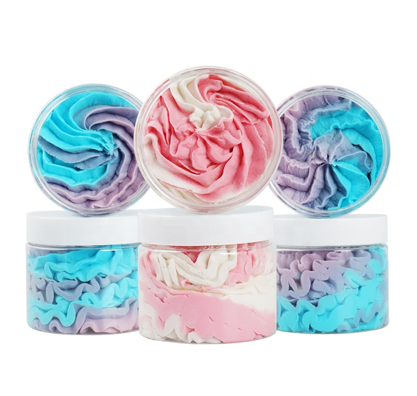 Wholesale Private Label Natural Colorful Fruity Scent Shower Gel Rainbow Sugar Body Scrub Moisturizing Bubble Whipped Bath Soap