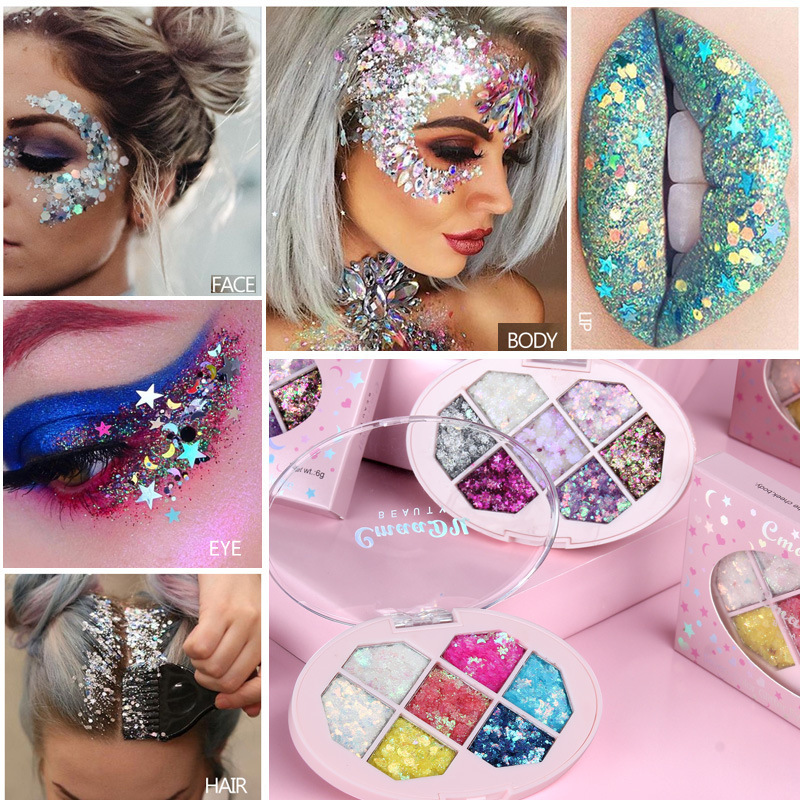 7 Colors Holographic Gift Waterproof Cosmetic Body Hair Glitter Mixed Private Label Chunky Glitter Gel for Face Eyes Shadow