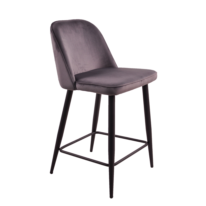 China Supplier High Quality Modern Design Kitchen Metal Frame Fabric Velvet Cover Bar Stool Bar High Chair With Back