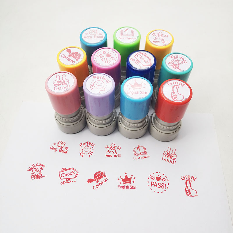 Custom OEM Stationery Office Stamper Stamp Trodat Stamp Round Self Inking Rubber Black Bag Red Blue Customized Logo