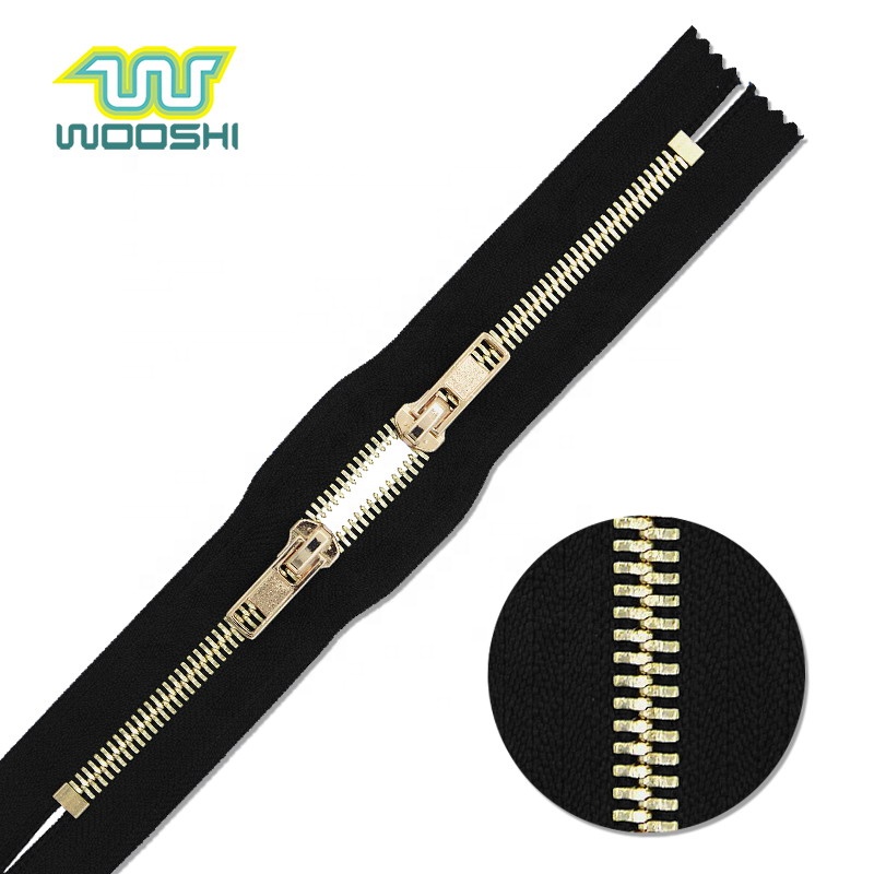 Double dot metal zipper shinny light golden metal zipper double point closed end two way zipper for handbag leather Jacket