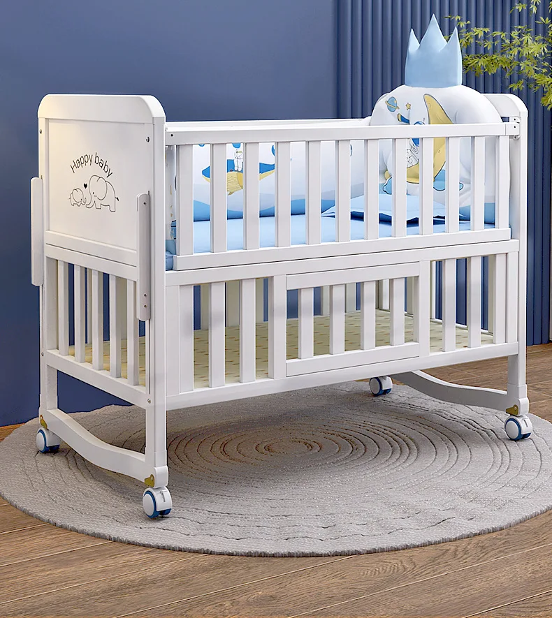 2024 European style new born pretty 2 in 1 crib multifunctional wooden baby cot bed Baby Crib Kid's Furniture