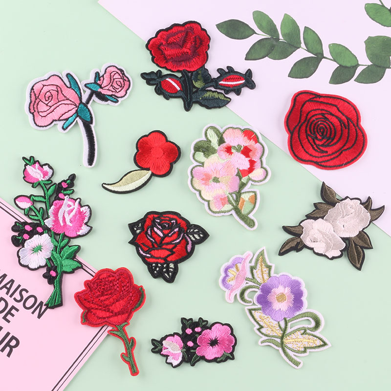 Women rose embroidery flower patch on clothing applique dress hat jeans 2021 luxury designer patch iron on garment accessories