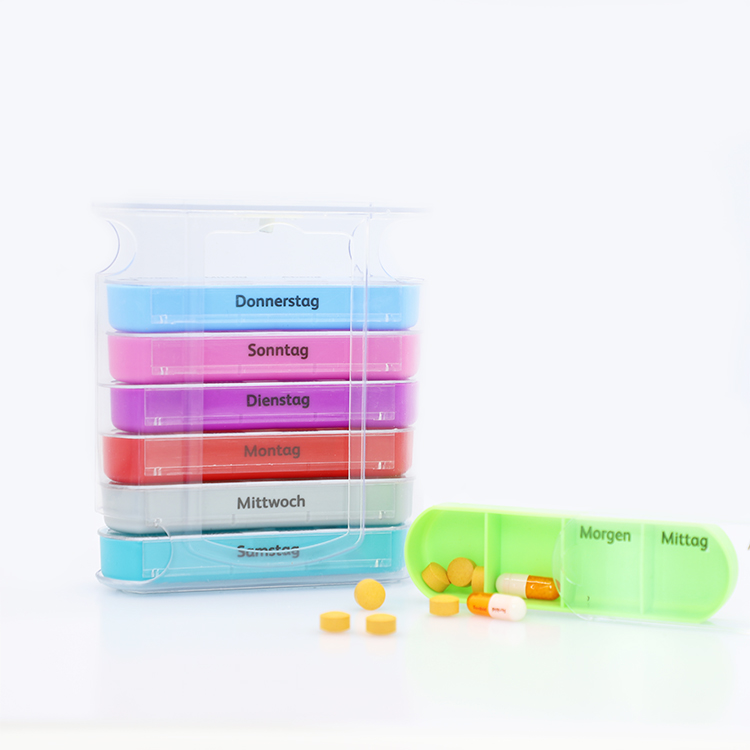 hot sales Rectangle rainbow 7 Day weekly Pill Box Case Four grid medecine Vitamin Capsule box organizer Anti-scratch custom