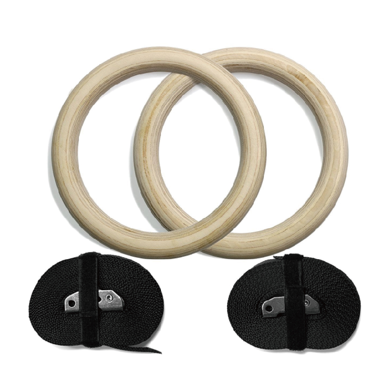 Adjustable Long Straps with Scale Non-Slip Wooden Gymnastics Rings