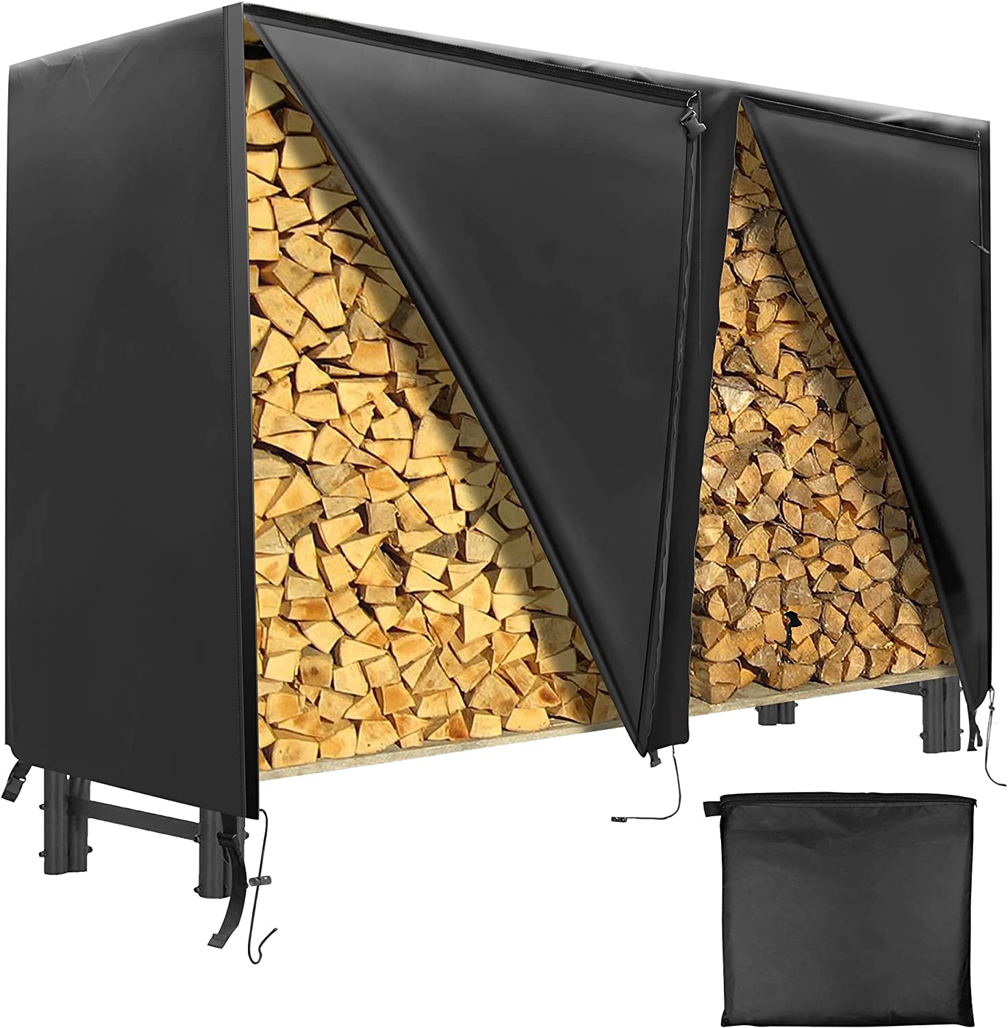 Firewood Rack Cover 8 Ft Log Rack Cover Heavy Duty and Water Resistant 600D Oxford Firewood Cover