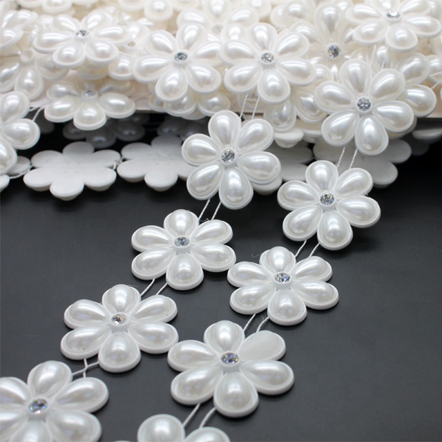 High quality rhinestone floral chain trim plastic pearl banding trim wholesale hpa13