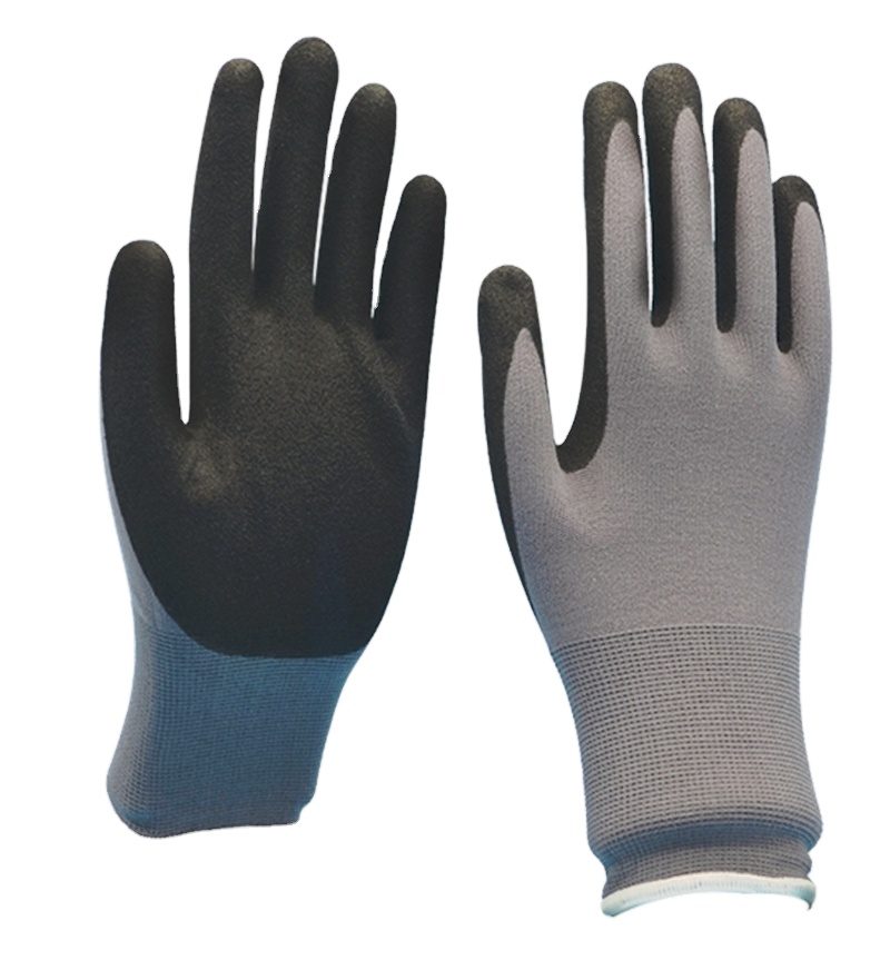 Safety hot sales chemical resistant nylon mechanic fitness PU smooth nitrile on palm palm coated utility gloves