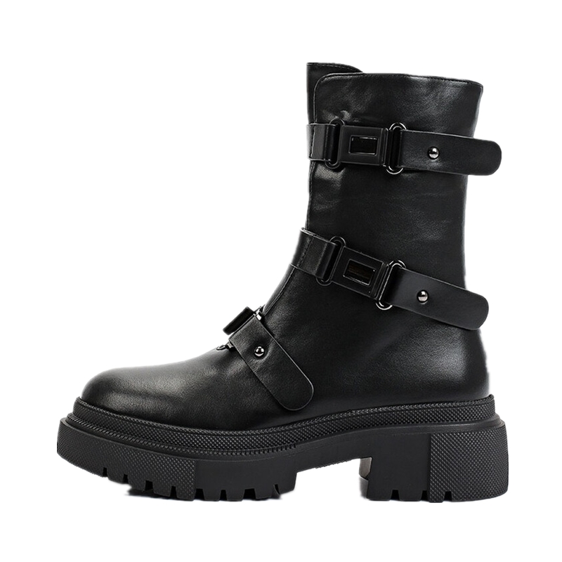 Winter fashion designer black leather shoe women ankle flat boots Chelsea platform boots for ladies hiking boots factory custom