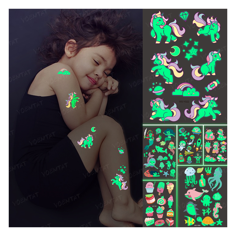Yoemtat Unicorn Mermaid Tatto Luminous Boy Girl Child Funny Temporary Tattoo Sticker