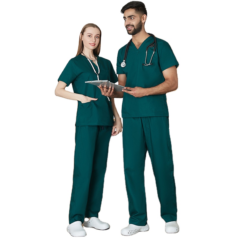 Unisex high-quality big pocket scrub (top + pants) beauty salon care elastic waist pants unisex breathable surgical suit medical