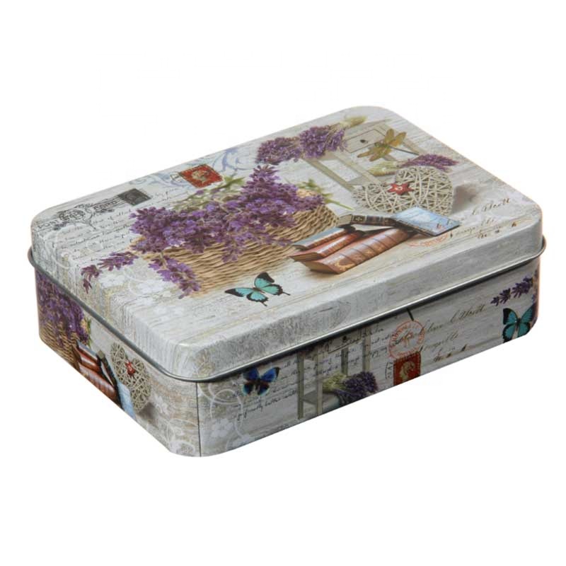 High Quality Multifunctional Square Tin Can With lavender Design