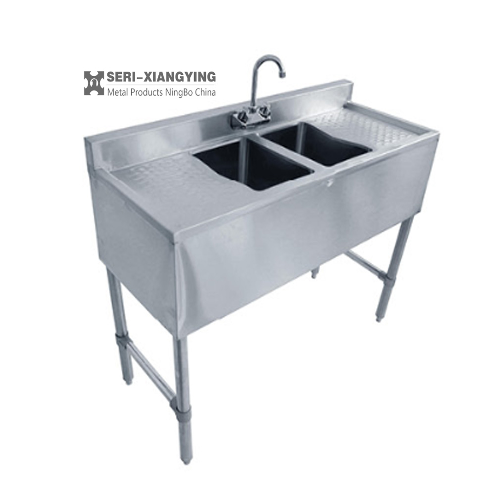 NSF одобрение нержавеющей стали две ванны бар раковина с 3 "Backsplash