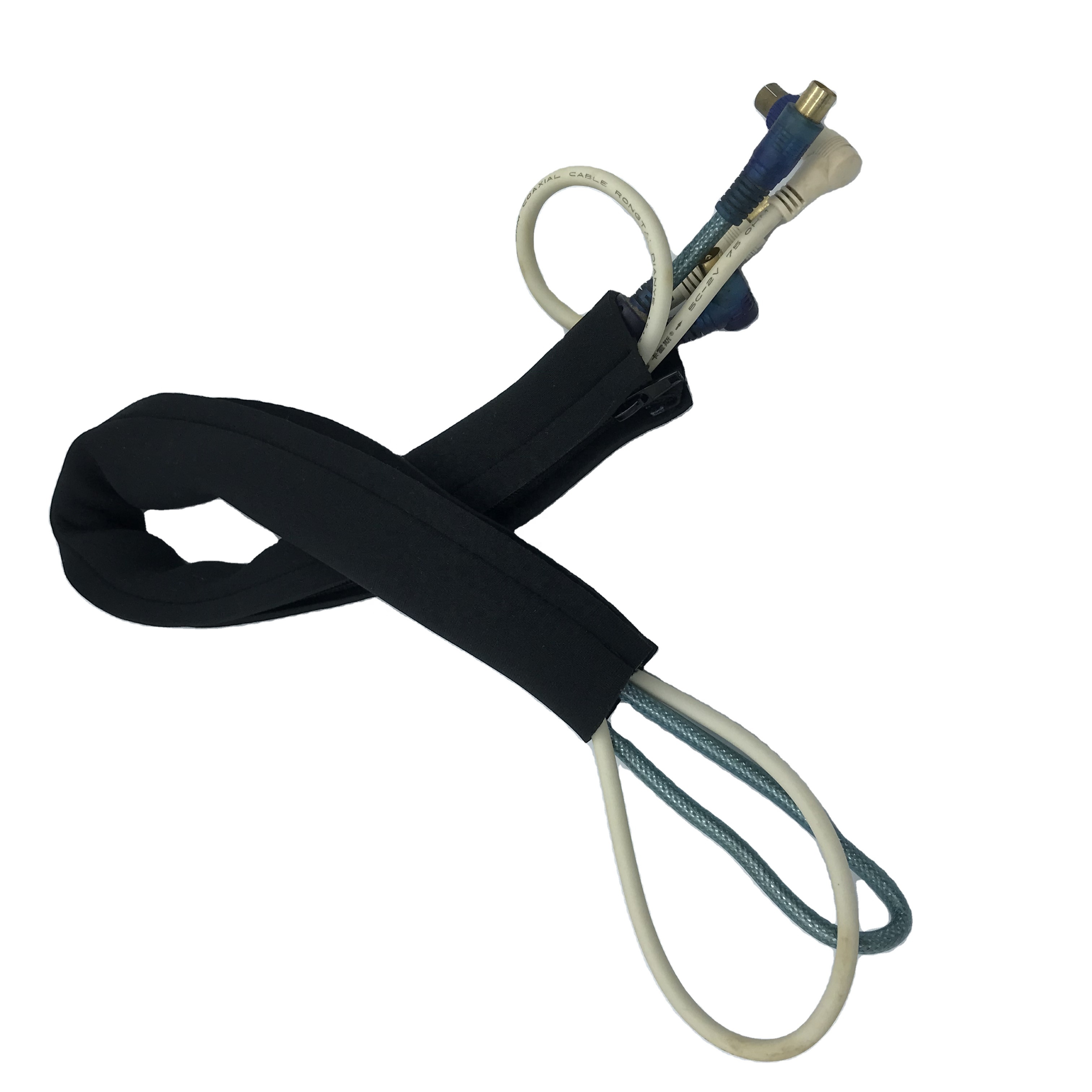 Customized Reversible Neoprene Cable Management Sleeves Flexible Neoprene Cable Wrap Cable Zip-up Cord Cover For Computer and TV