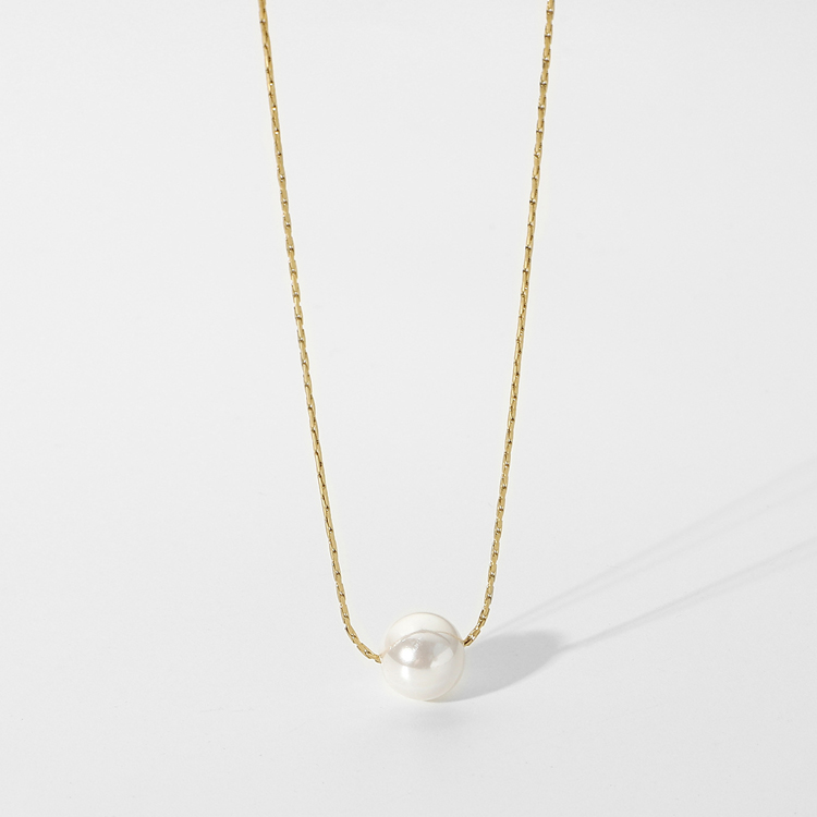 Simple non tarnish 14K stainless steel pearl necklace gold chain dainty jewelry single pearl pendant girls pretty gift