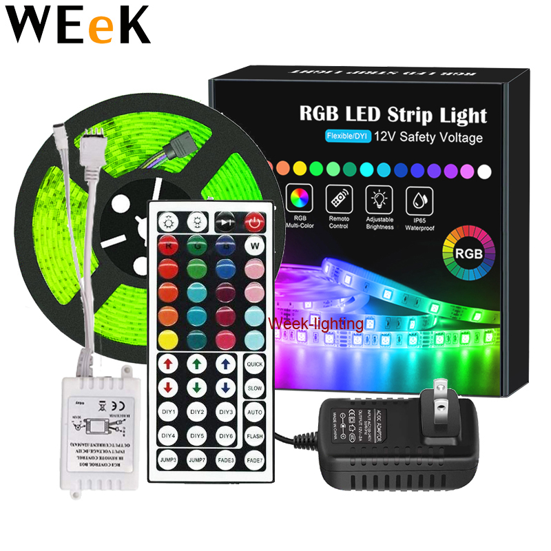 Tira de luz LED RGB SMD 5050 5M Luces LED rgb DC12V Cinta de diodo Leds cinta Controlador flexible Juego de adaptadores