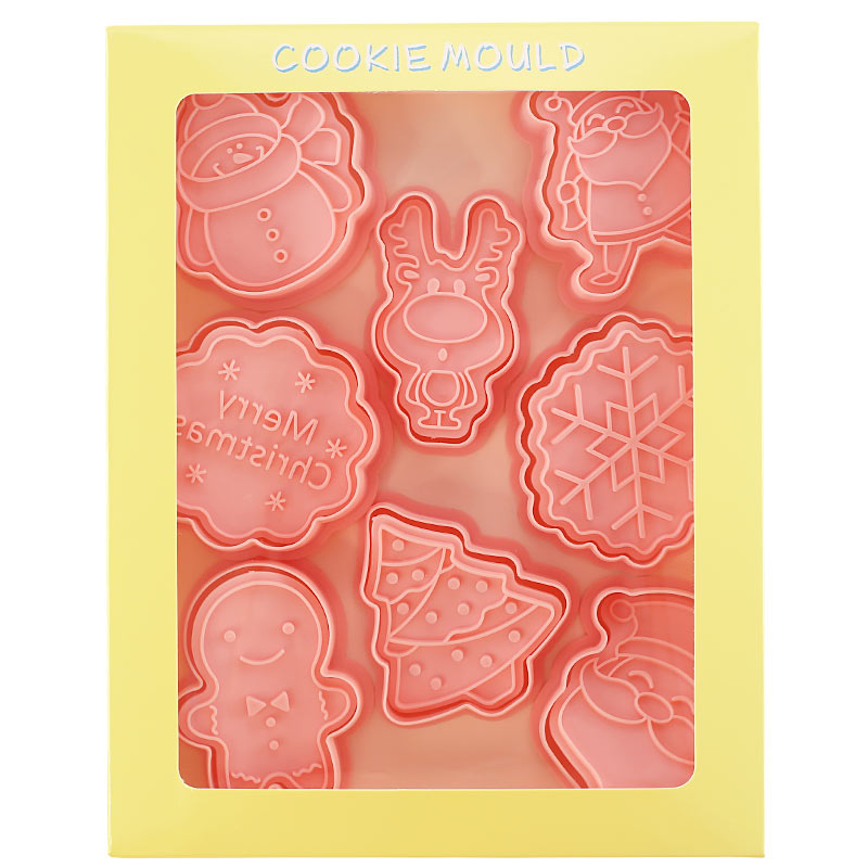 Customize 8 Pcs Set DIY Cartoon Biscuit Mould Cookie Cutter 3D Biscuits Mold Plastic Baking Mould Christmas Cookie cutter