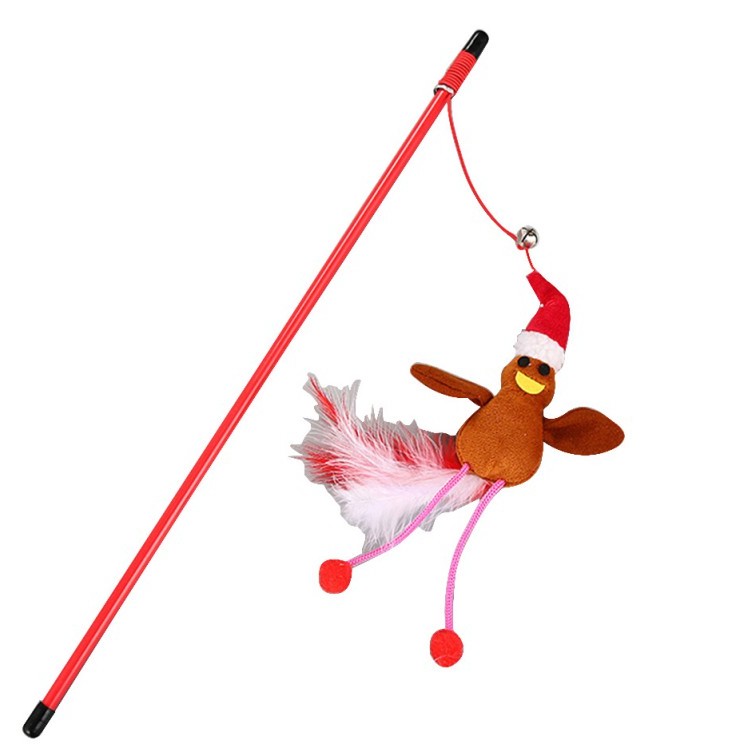 Wholesale Pet Cat Teaser Plastic Feather Funny Cat Stick With Colorful Cat Rods Toy