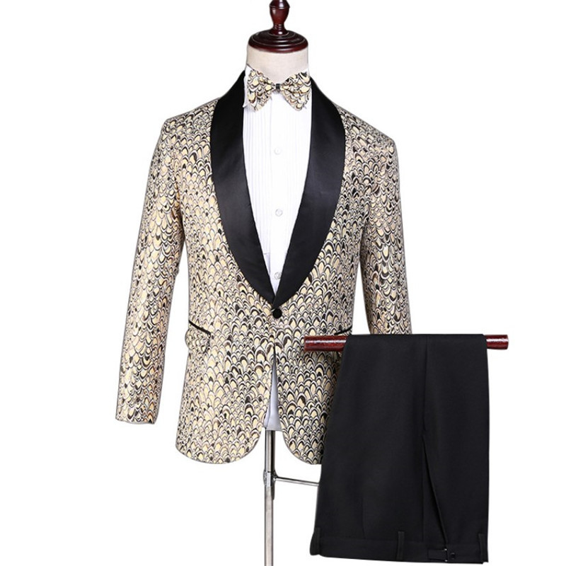 2023 men clothing formal business suit mermaid flora print 2 pice wedding bestman blazer set
