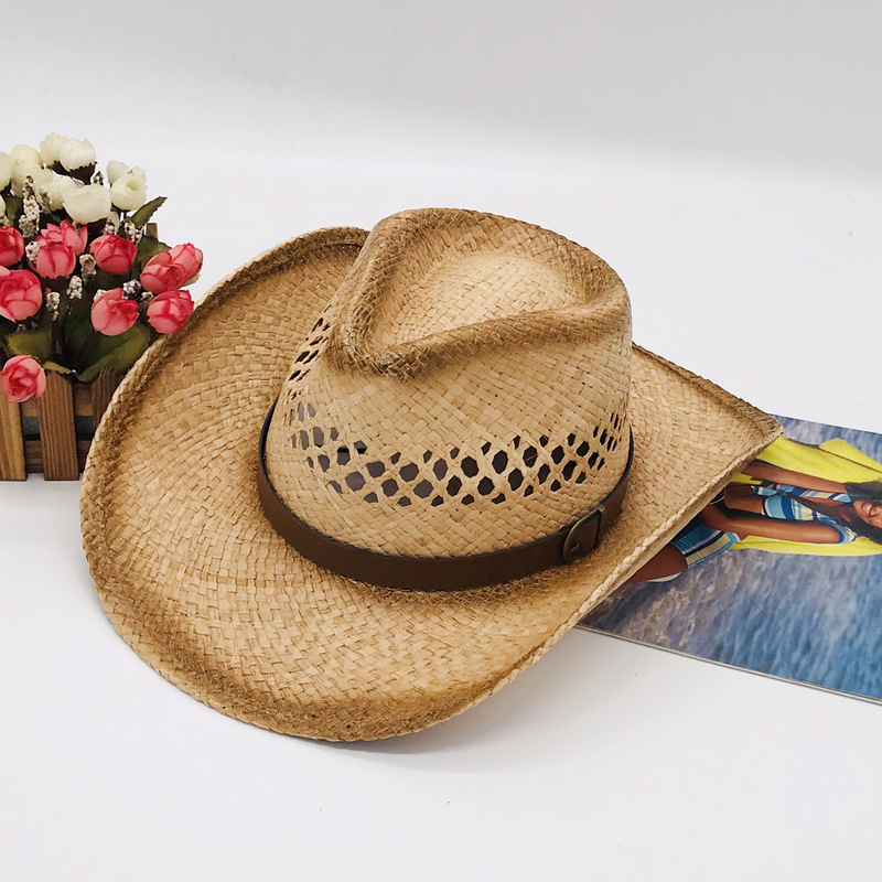 Women Summer Foldable Palm Leaf Cowboy Hat