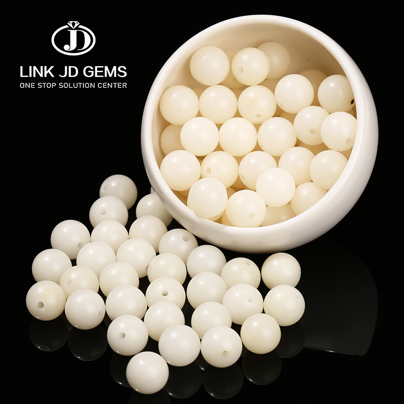 JD Wholesale 10/12/15mm Pick Size Round Charms Wooden Beads Natural White Jade Bodhi Round Loose Beads for Jewelry Making