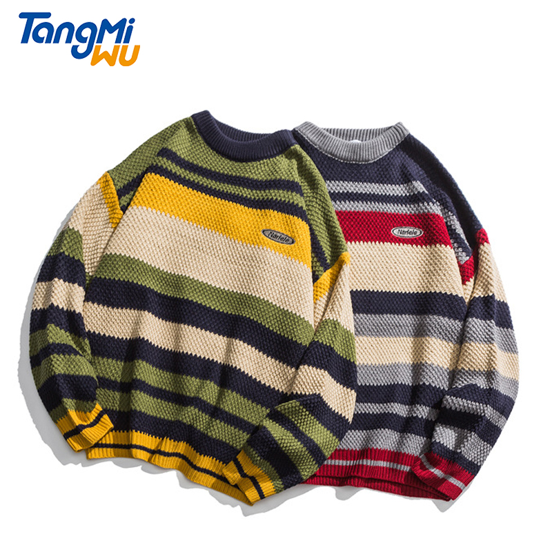 TMW 2021 new style fashion Unisex sweater Rainbow loose pullover sweater pull homme men knitted stripes sweater