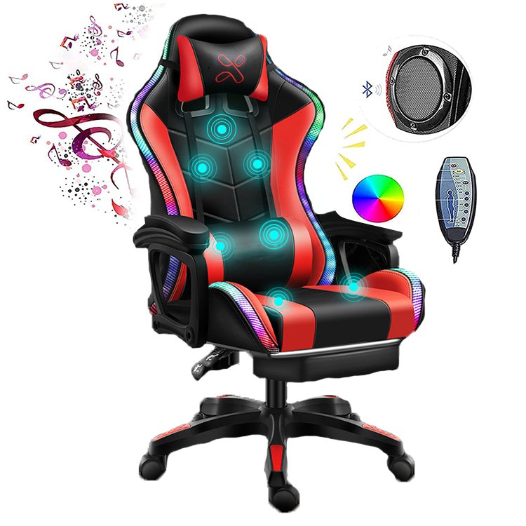 Пользовательский дешевый кожаный гоночный Rgb светодиодный массажный игровой стул с динамиками