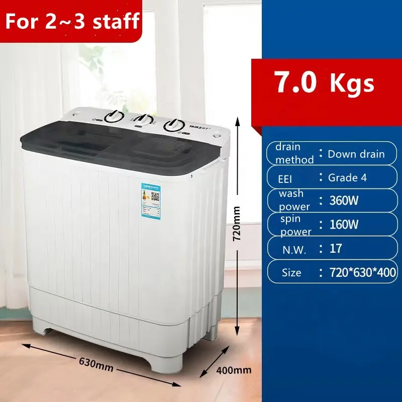 hot selling 7kgs semi-auto twin tub electric wash machine with dryer for dormitory or commercial